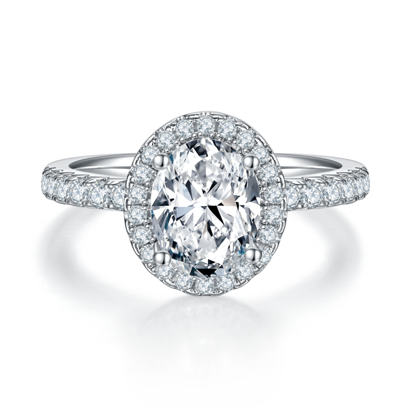 Affordable Luxury蛋形S925银镀白金MoissaniteWomen's Ring2.0ctD级